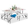 Relaxdays Set Chiosco Tavolo Panche ribaltabili, 3 pezzi Arredo Giardino, monocolore, H x L x P: 74 x 180 x 74, 5 cm, bianco