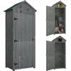 Outsunny Capanno da Giardino Piccolo in Legno, Casetta Porta Attrezzi Salvaspazio con 3 Mensole Rimovibili e Apertura sul Tetto, Tetto in Asfalto Impermeabile e Porta con Blocco, 77x54.2x179cm, Grigio