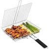 HshDUti Cestino per grigliare pesce, pieghevole, portatile, in acciaio inox, per pesce, verdure, gamberetti, con manico rimovibile, accessorio per cucina all'aperto, campeggio, regalo di compleanno per uomini