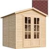 TIMBELA Ufficio in legno da giardino con tegole bituminose di colore rosso W233xD222xH233cm, Cabina da giardino, Capanno giardino chiudibile, Home office, Studio giardino TIMBELA M351FB