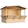TIMBELA Capanno in Legno, Capanno Espositore in Legno, Chiosco da giardino per bar, CINQUE FINESTRE 336x263 cm/6 m2 Stand di vendita con bancone, Multifunzione cabina da giardino TIMBELA M150B
