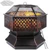 TLSUNNY Braciere da Esterno con Griglia, Braciere da Giardino, 66 x 66 x 63 cm,Braciere in Metallo con Parascintille, Griglia a Carbone e Attizzatoio, per Terrazza da Campeggio,Riscaldamento,Campeggio
