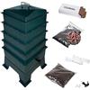 Billiebin Set starter | Compostiera per vermi a 4 piani con vermi di compostaggio + substrato di avviamento + mattoni di cocco + accessori | Fattoria di vermi - scatola per vermi (verde)