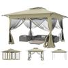 Aufun Gazebo da giardino Pop Up Padiglione 4x4m, protezione UV e zanzare, stabile gazebo pieghevole regolabile in altezza, tenda da giardino con 4 pannelli laterali con zanzariera e tetto doppio