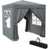 Outsunny Gazebo da giardino pieghevole Barnum Pop-up Tent 2 x 2 m 4 pareti laterali rimovibili 2 finestre Borsa da trasporto per campeggio, festival, spiaggia, giardino, grigio