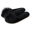 GRITHEIM Pantofole da donna in velluto con pompon e piume, sexy, comode, per camera da letto, suola antiscivolo, per interni ed esterni, nero, taglia 40-40, Nero, 7-8 US