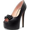 HEUIVZAR Donna Piattaforma Spillo Alto High Tacco Heel Aperte sulla Punta Pumps Slip-on Nodo Fiocco da Matrimonio Feste Dress 15 CM Heels Nero 43 EU