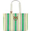 Pinko Borsa Shopper a Righe, Tela di Cotone, 42 x 32 x 21 cm, Giallo/Fucsia/Verde