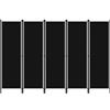 vidaXL Paravento a 5 Pannelli Divisorio Separè Pannello Byobu Pieghevole Schermo Separatore Ambienti Interni Protezione Privacy Nero 250x180 cm