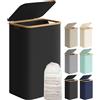 SONGMICS Cesto Portabiancheria con Coperchio, Cesta per Bucato, 90L, Salvaspazio, Sacco Rimovibile, Tessuto Oxford, Manici di Bambù, Pieghevole, 42 x 32 x 70,5 cm, Nero Inchiostro LCB509B01