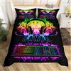 Loussiesd Gamer Set di biancheria da letto da gioco copripiumino per bambini e ragazzi, per videogiochi, cuffie e consolatore, motivo fiamma colorata controller di gioco, copriletto, 2 pezzi, taglia singola