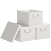 WOLTU Scatola Portaoggetti, Set di 3 Contenitori per Armadio, Scatola con Coperchio Rimovibile, Organizer con Maniglie Pieghevole, in Tessuto, Bianco, 43x33x26 cm