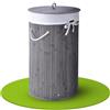 Juskys Cesto da bucato in bambù Curly-Round - capacità 55 litri - Cestino da biancheria con coperchio, maniglie di trasporto e sacca in tessuto - Cesto biancheria a 1 scomparto - grigio