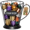 AkitaInk Portacapsule Caffè in Metallo, Organizer Capsule Design Tazza con Manico, Contenitore Porta Capsule da Banco, Ø12 x 14,5 cm, Nero