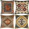 INDACORIFY Set da 4 pezzi Fodera per cuscino Kilim in lana e iuta Tessuta a mano vintage turca Copricuscino decorativo Federe per la casa (Stile- 10)
