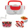 BEHOME Scaldavivande Elettrico Portatile con 2 Contenitori Removibili 1,5 Litri Porta Pranzo con Cucchiaio e contenitore Portaposate per Pranzo in Auto, Ufficio, Pic Nic