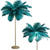 CIYEFHSEF Lampada da Terra/in Piuma di Struzzo Naturale piantana per Arredamento Camera Letto Ragazza, Luce Terra con Finitura Oro, Luce d'atmosfera 3 Temperature Colore con Interruttore Pedale (Blu)