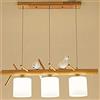 BESTWALED Moderno E27 Lampadario Opale Bicchiere Lampade A Sospensione LED Di Legno Luce Pendente Uccellino Disegno Lampadari 3 Luci Decorazione Soggiorno Ristorante Cucina L80CM,3 lights l80cm