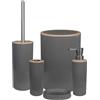 IlGruppone Set Completo Accessori Bagno 5 Pezzi Design Moderno In Plastica Incluso Cestino Pattumiera,Dispenser Sapone Portascopino Con Scopino Incluso,PortaSaponetta,Porta Spazzolini - Grigio
