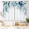 Laifzere Tende da cucina con eucalipto blu navy con foglie botaniche e fiori, piccole tende corte per finestre da caffè tende ad acquerello piante floreali per bagno tende a livello 2 pannelli (60 x
