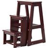 COSTWAY Sgabello Scaletta 3 Gradini in Legno di Pino, Sgabello Scala Pieghevole Salvaspazio, Scaletta 3 Gradini a Ribalta, Capacità Portante 150 kg, 57 x 38,5 x 66cm (Noce Scuro)