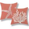 GOLIANDA - Set di 2 federe per cuscino arancioni con stella marina, 40 x 40 cm, stile nautico, decorazione primaverile ed estiva per la costa, cuscino in lino per esterni, decorazione rustica per casa