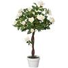 Outsunny Pianta Finta di Rosa da 21 Fiori con Vaso Riempito in Cemento e Muschio, Pianta Artificiale Anti-UV in Plastica e Tessuto, Ø18x90 cm, Bianco e Verde
