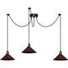 DC VOLTAGE Lampadario vintage retrò a 3 bracci, 195 cm, regolabile, con attacco a soffitto, E27, 60 W, paralume conico in metallo, luci a ragno per camera da letto (Rosso rustico)