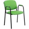 CLP Sedia impilabile Ken Pro imbottita con braccioli, sedia da conferenza in ecopelle, struttura in metallo nero robusta fino a 150 kg, Colore:verde