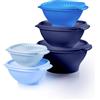 Tupperware Heritage Collection, nuovo set di 10 contenitori per alimenti in blu vintage, lavabili in lavastoviglie e senza BPA (5 ciotole, 5 coperchi)
