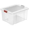 eacommerce | Box contenitore multiuso | Coperchio con clip soft touch, impilabile e sovrapponibile, resistente agli urti | Per garage, deposito, portagiochi (Trasparente, 55 Litri - 44x56x30,5 cm)