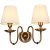 WENSENY Applique da parete Da WENSENY Applique classica colore ottone metallo paralume bianco tessuto retro in stile antico 2-braccia. E14 2x60W 230V