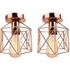 iDEGU 2 Pezzi Lampada da Soffitto Vintage Industriale, Lampada a Sospensione in Metallo E27 Plafoniera a Forma di Gabbia Esagonale Geometrico Lampadario per Camera Ingresso Corridoio, 15 cm, Oro Rosa