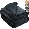 Beautissu coperta plaid Sherpa in pile morbida e calda da divano invernale | 150x200cm XXL Antracite/Antracite spessa matrimoniale caldo Alina