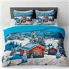 INTRECCI Copripiumino in Cotone Sogni d'Oro, Parure Copri Piumino con Federe Set Sacco Piumone Disponibile in più Fantasie (Set Sacco 1 Piazza e Mezza + 1 Federa, Dis. 70 Snow Casetta)