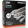Eurocali Striscia LED 1 metro Rigida con profilo in alluminio copertura trasparente 9W 12V 1000 lumen Luce Fredda 6500K - Plug & Play - Pacco da 2