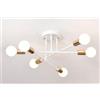 LAI HO Plafoniera Retrò in Metallo Nordico, Plafoniera Industriale Semi-Filo, Lampadario A 6 Luci A Bracci Regolabili, Attacco E27 [Classe Energetica A ++],White+gold