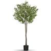 tectake® Albero di Ulivo Artificiale, Foglie Dettagliate con Olive Realistiche, Vaso Stabile in Plastica, Decorazione per Soggiorno, Ufficio e Interni, Facile da Pulire - 150 cm