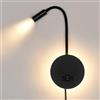WisHomee Lampada da Lettura Muro con Porta di Ricarica USB & USB-C, con illuminazione ambientale, LED Letto Lampada da Lettura a Parete Flessibile, Lampada da Parete con Spina(Nero)