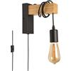 SUNLLOK Lampada da Parete Retrò Moderna in Legno con Interruttore, Rustico Applique da Parete a Sospensione Regolabile, Interno Muro Applique da Lettura Design per Soggiorno Camera da Letto Bambini (Nero)