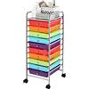 COSTWAY Carrello con 10 Cassetti da Stoccaggio, Cassettiera di Metallo e Plastica, Contenitore Multiuso con Ruote a Freno, per Casa e Ufficio (Arcobaleno Scuro)