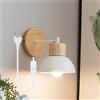 Chao Zan Applique Da Parete Con Interruttore Spina Interno E27 Bianco Nero,Vintage Con Paralume,Lampada Da Lettura A Muro Camera Da Letto Da Comodino Lampada da Parete Legno Soggiorno Corridoio (bianco)