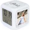 Wanapix |Sveglia Cubo Personalizzata |Tema Marmo | Orologio Digitale LED | 3 Lati con Foto e Nome | Funziona con 3 Batterie AAA | 7,8 cm