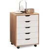 KOMFOTTEU Cassettiera Ufficio con 5 Cassetti, Cassettiera Scrivania con Ruote Universali, Schedario Portadocumenti in Legno per Soggiorno, Camera da Letto, Studio, 49 x 42 x 66 cm (Naturale)