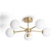 LEDKIA LIGHTING - Lampada da Soffitto Metallo e Vetro Moonlight | 5 Faretti Orientabili | Finitura Ottone Elegante | Luce Direzionabile Interno | IP20, Bianco