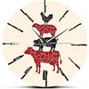 OTKU 30cm Orologio da Parete Moderno Cucina coltelli macelleria negozio da parete orologio per chef cuoco manzo montone maiale pollo carne tagli diagrammi per Meatman orologio da parete orologio