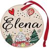 Corredino Neonato Cerchio in legno Palla albero natale personalizzata nome Nome Elena, Decorazione Natalizia in legno made in Italy, cerchietto nastro rosso da appendere alla porta da 8 cm (legno, Elena)