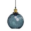 EKSED Lampadario a Sospensione Sferico in Vetro Ondulato - Lampada a Sospensione con Paralume in Ottone per Isola Cucina e Sala da Pranzo (Blu scuro, 15cm)