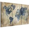 murando - Quadro Mappamondo Antica 135x90 cm 3 Pezzi Stampa su tela XXL - Quadri Moderni Grandi Camera da Letto Murale - Pannelli Decorativi per Pareti - Retro Mondo Vintage Beige e Blu k-A-0415-b-e