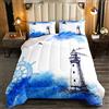 Loussiesd Set di biancheria da letto con Trapunta nautico e timone per barche a vela e barche a vela con faro piumone oceano marino avventura piumino blu bianco taglia 135x200cm
